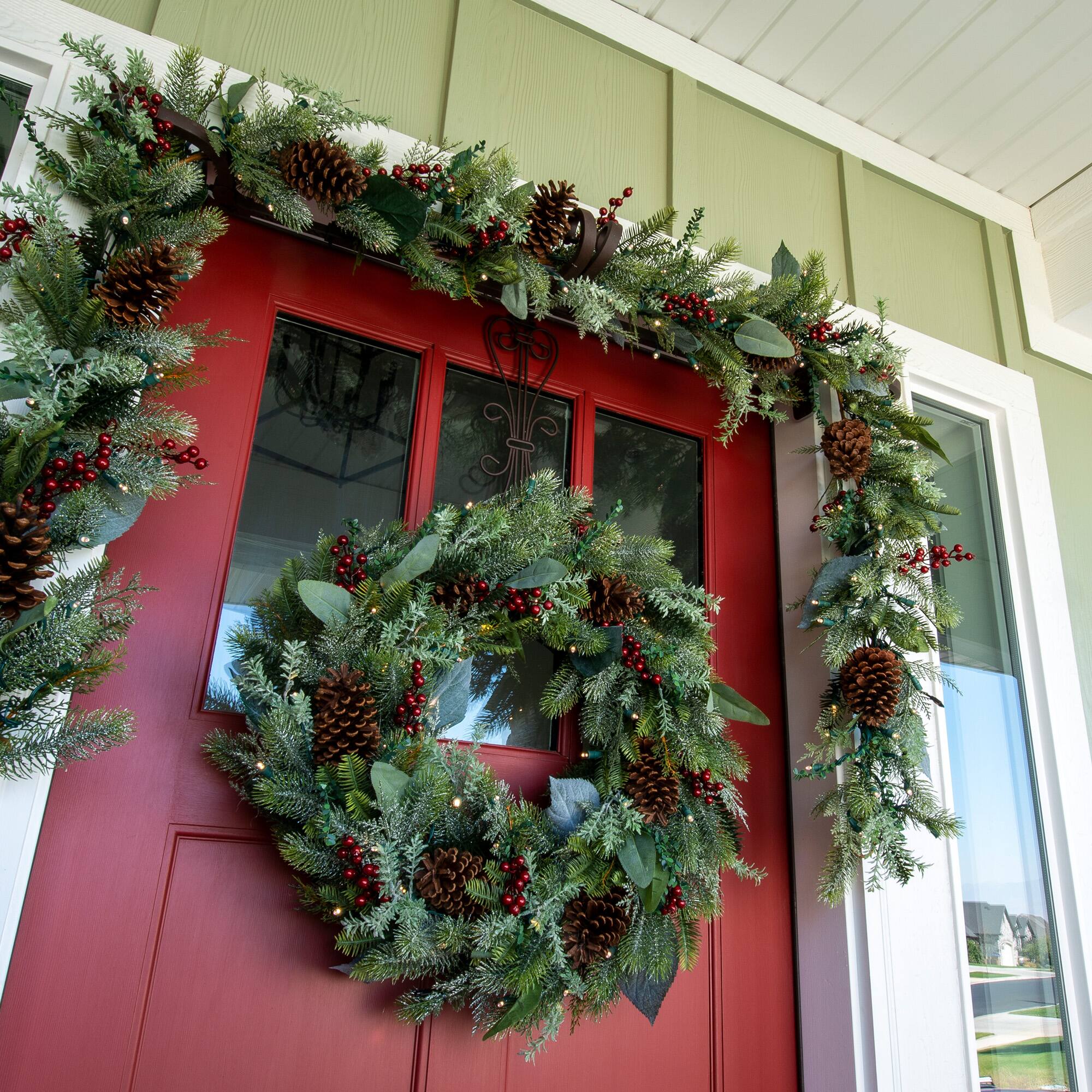 Village Lighting 30" Pre-Lit Winter Frost Christmas Wreath, Clear LED Lights